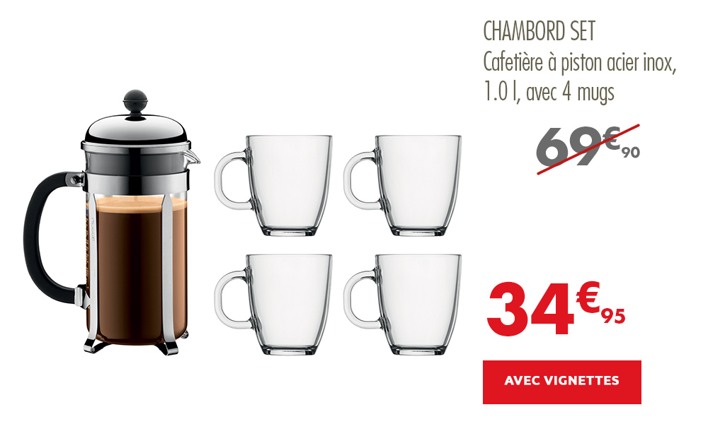 Cafetière à piston, 1.0 l avec 4 mugs