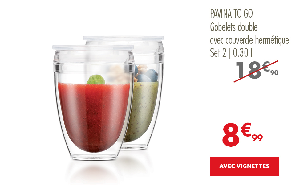 Gobelets double paroi plastique avec couvercle hermétique - Bodum