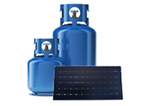 Bouteilles de gaz bleu Carrefour et panneau solaire photovoltaïque