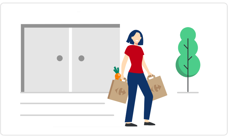 Illustration service Drive Piéton Carrefour : retrait des courses à pied.