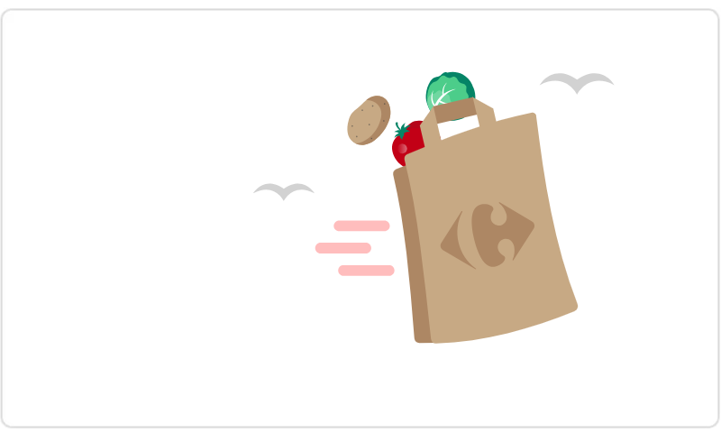 Illustration d'un sac de courses Carrefour en mouvement pour la livraison expres