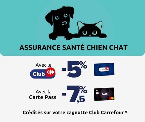assurance santé chien et chat 5% de remise fidélité avec le club carrefour