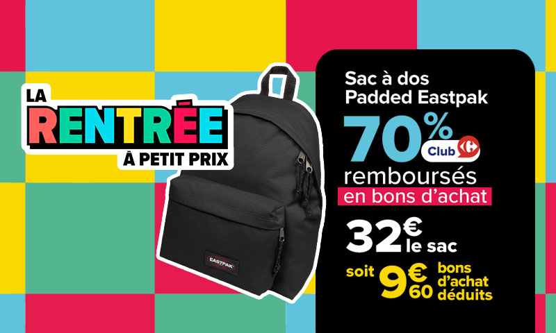 22,40€ offerts en bons d’achat Sur une sélection de sacs à dos Padded Eastpak 