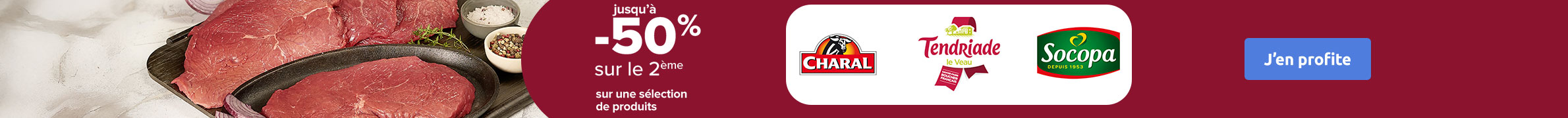 Jusqu'à -50% sur le 2e sur une sélection de produits Charal, Tendriade et Socopa
