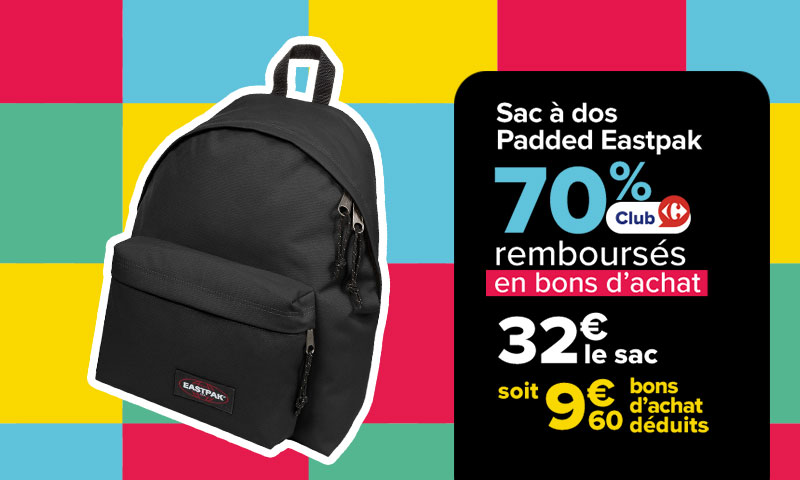 Sac à dos Eastpak 70% remboursés en bons d'achat 