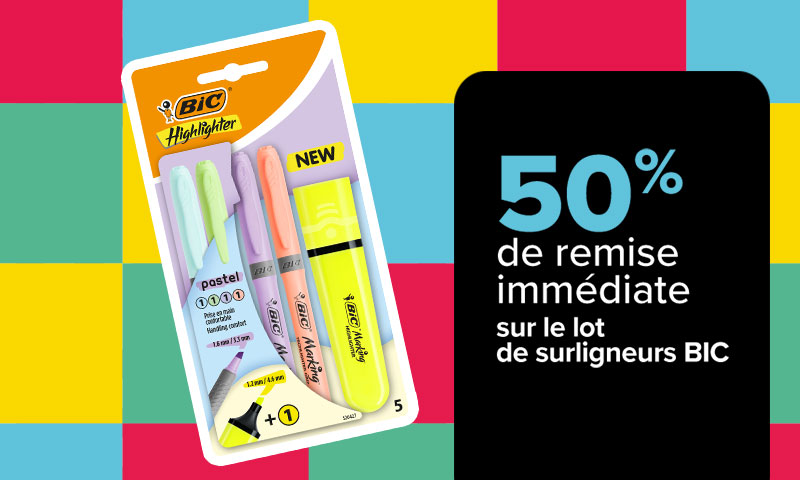 50% de remise sur le lot de surligneurs BIC
