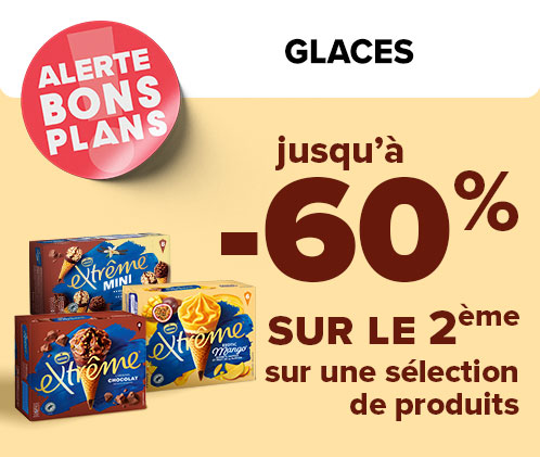 glaces jusqu'à -60% sur le 2ème sur une sélection de produits