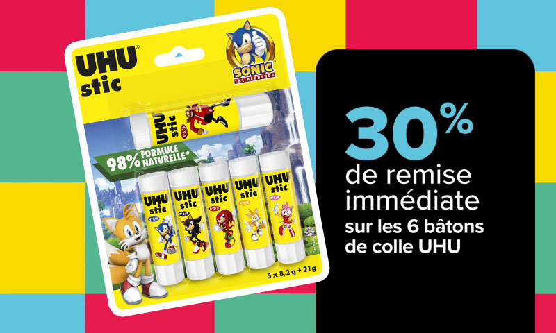 30% de remise sur les 6 bâtons de colle UHU