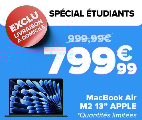 799€99 au lieu de 999€99 le mac book air M2 13pouces apple