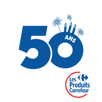 50 ans des Produits Carrefour : logo anniversaire festif.