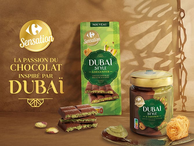 Nouveautés Carrefour Sensation Dubaï Style : tablette et pâte à tartiner pistach