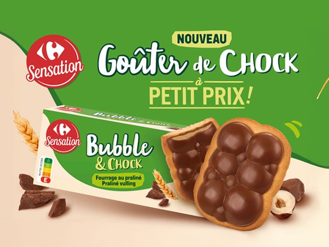 Biscuits Bubble & Chock Carrefour Sensation au praliné à petit prix.