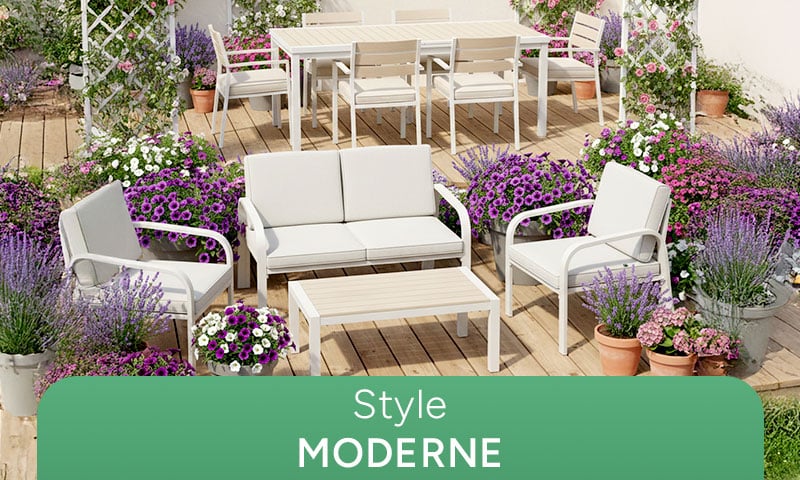 Style Moderne : Salon de jardin et ensemble repas blanc Carrefour.
