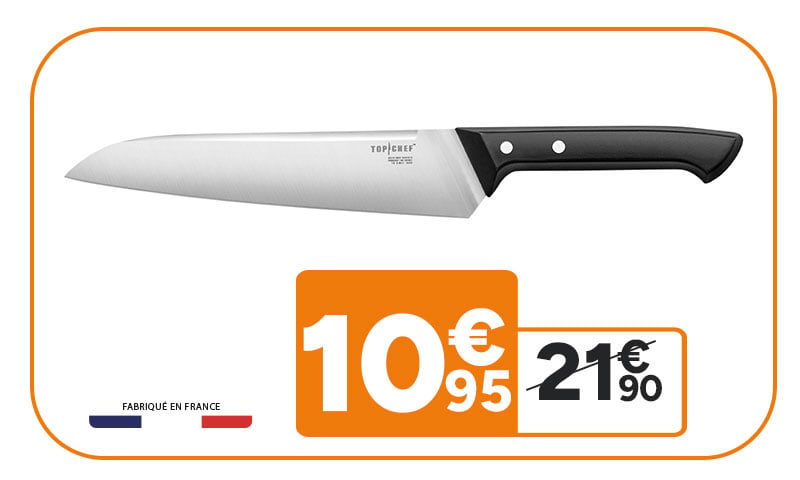 Couteau Santoku Top Chef Fabriqué en France à 10,95€ au lieu de 21,90€.