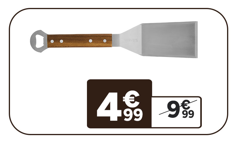Spatule burger SITRAM 4€99. Prix barré 9€99
