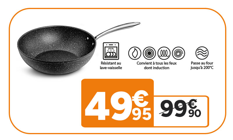 Wok Top Chef 28cm à 49,95€ au lieu de 99,90€.