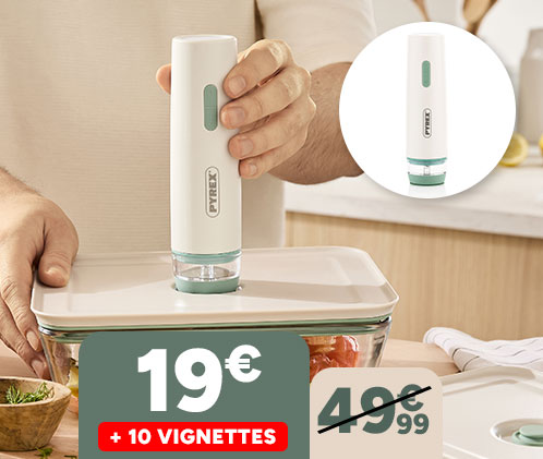Pompe électrique Pyrex à 19€ + 10 vignettes. Prix barré 49,99€.