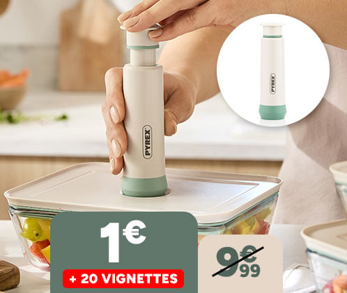 Pompe sous-vide manuelle Pyrex à 1€ + 20 vignettes. Prix barré 9,99€.
