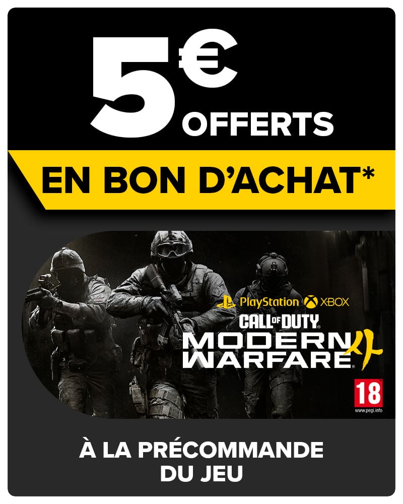 5€ offerts en bon d'achat à la précommande du jeu Call of Duty Modern Warfare IV
