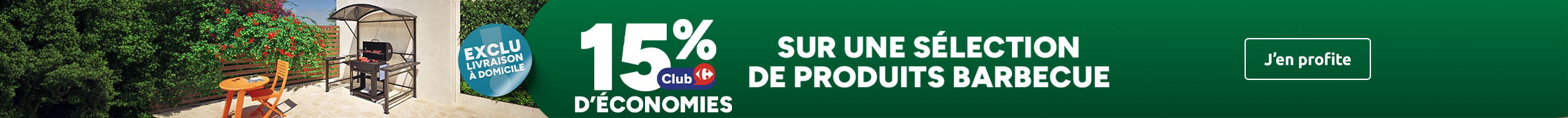 15% d'économies Club Carrefour sur une sélection de produits barbecue.