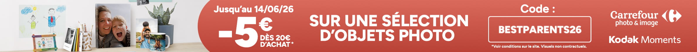 -5€ dès 20€ d'achat sur une sélection d'objets photo Carrefour avec le code