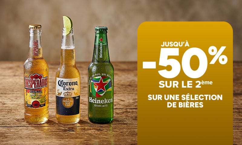 Jusqu'à -50% sur le 2ème sur une sélection de bières.