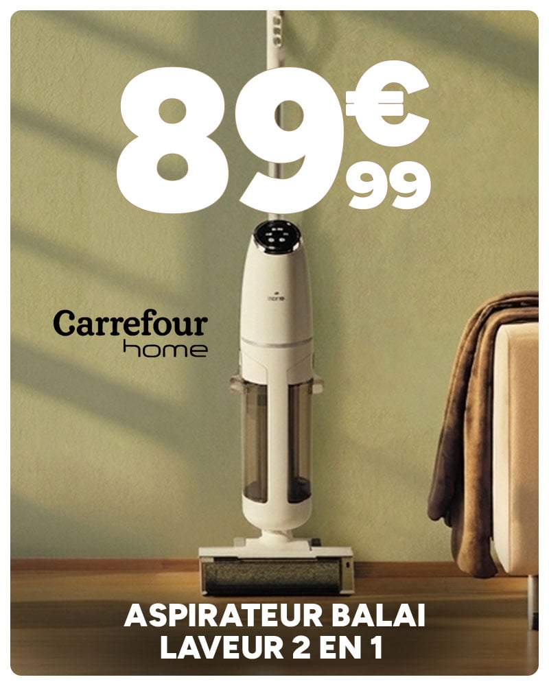 Carrefour home : Aspirateur balai laveur 2 en 1 au prix de 89,99€