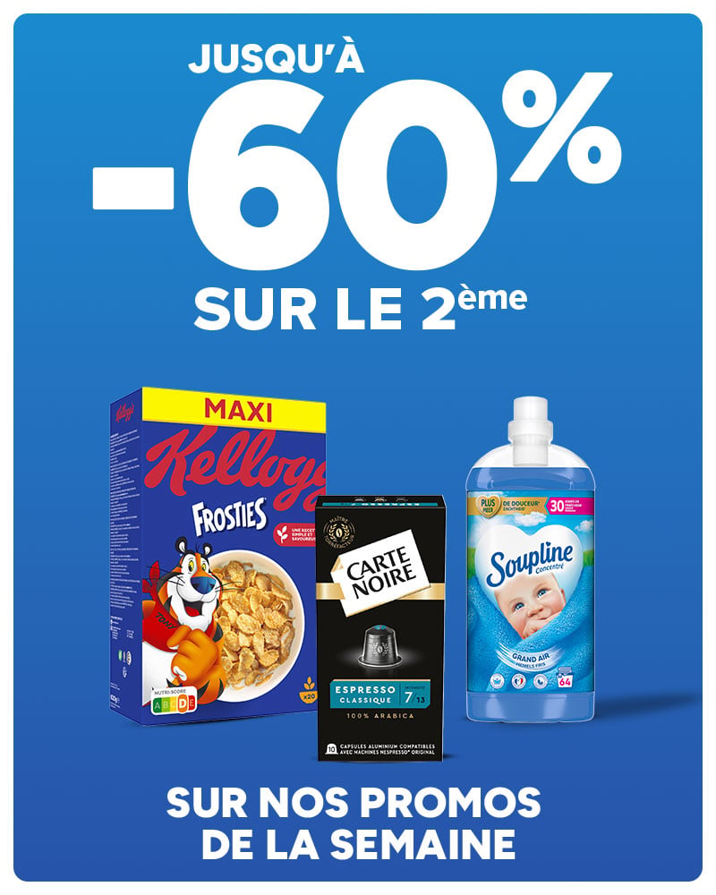 Jusqu'à -60% sur le 2ème sur nos promos de la semaine.