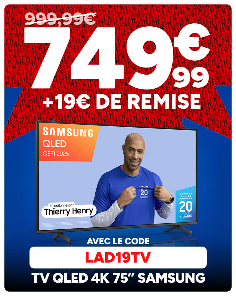 TV QLED 4K 75 pouces Samsung à 749,99€ au lieu de 999,99€