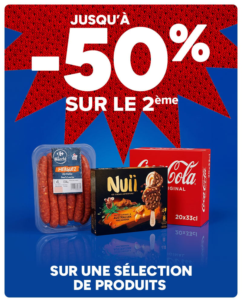 Jusqu'à -50% sur le 2ème sur une sélection de produits.