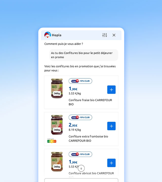 Question à Hopla : As tu des confitures bio pour le petit dejeuner en promo?