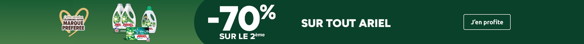 Cette semaine célébrons votre marque préférée : -70% sur le 2ème sur tout Ariel.