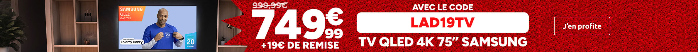 TV QLED 4K 75" Samsung à 749,99€ au lieu de 999,99€ avec le code LAD19TV.