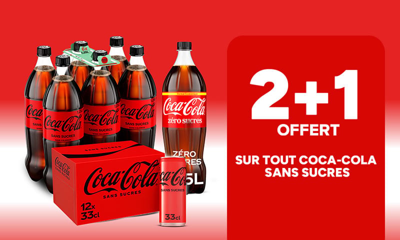 Promo Coca-Cola Sans Sucres : 2+1 offert sur toute la gamme.