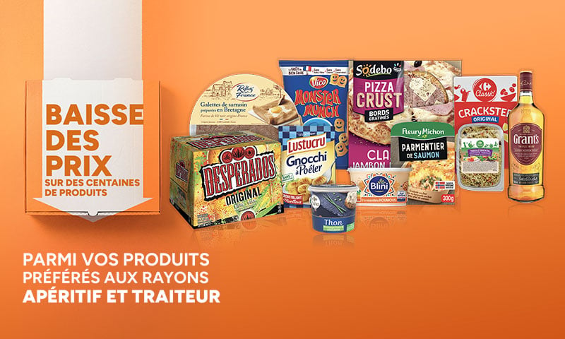Baisse des prix sur des centaines de produits apéritif et traiteur.