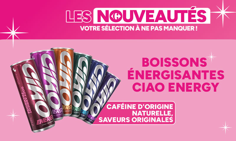 Les nouveautés : boissons énergisantes Ciao Energy.