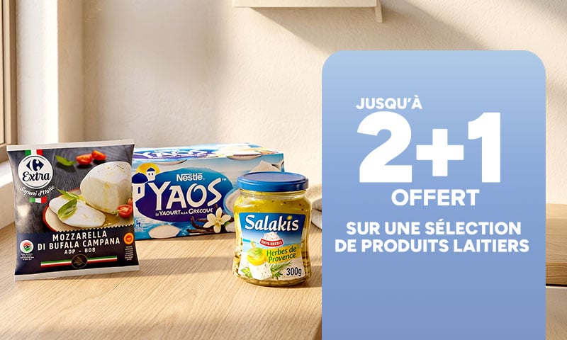 Jusqu'à 2+1 offert sur une sélection de produits laitiers.