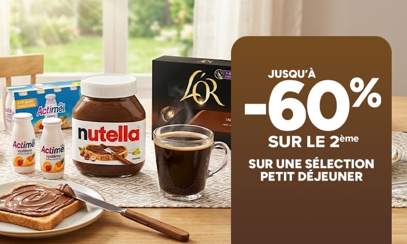 Jusqu'à -60% sur le 2ème sur une sélection Petit Déjeuner