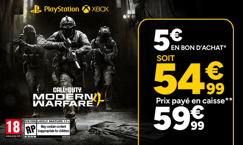 54,99€ Bon d'achat déduit*. 5€ offerts en bon d'achat*. PlayStation Xbox Call of