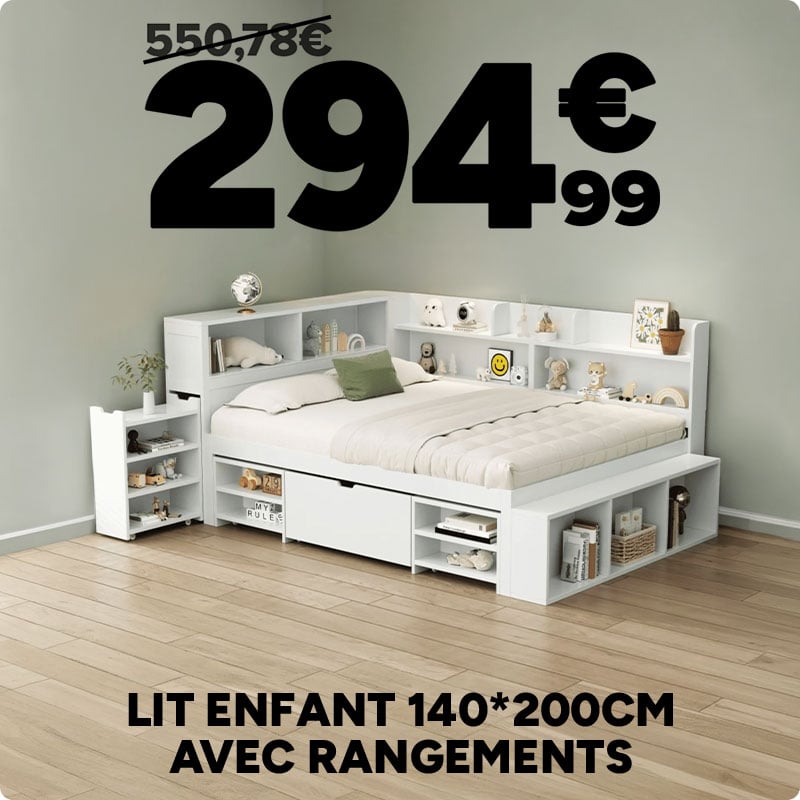 Lit enfant 140x200cm avec rangements à 294,99€ au lieu de 550,78€