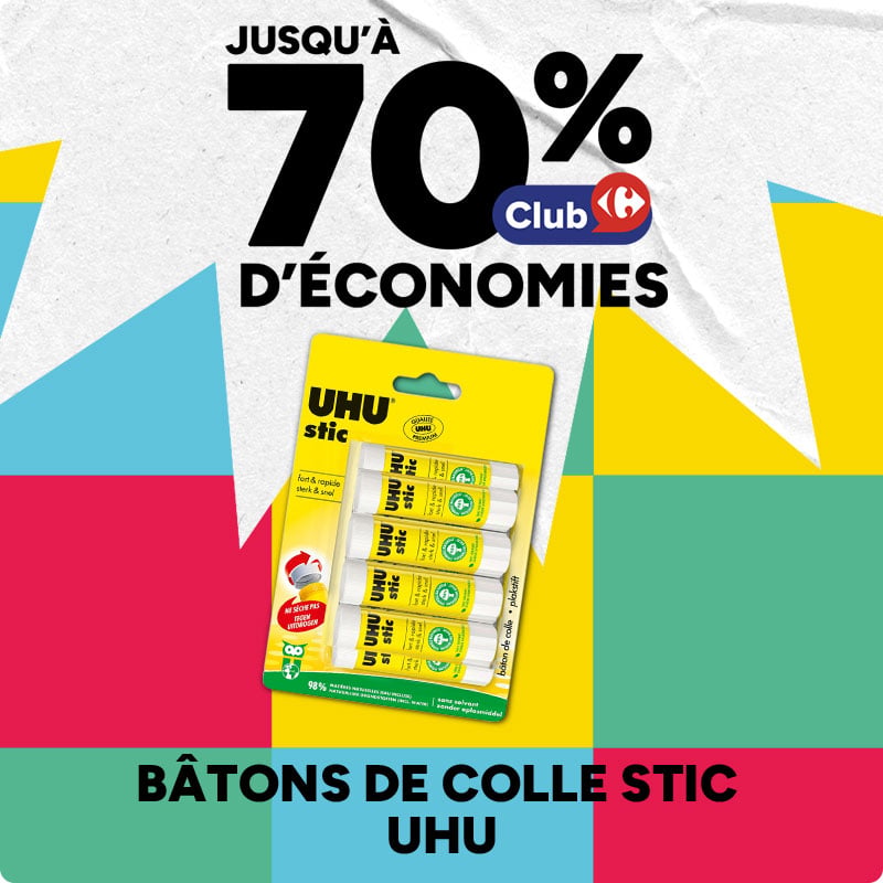 Jusqu'à 70% d'économies Club sur les bâtons de colle Stic UHU.