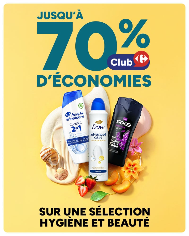 Club Carrefour : Jusqu'à 70% d'économies sur une sélection hygiène et beauté.