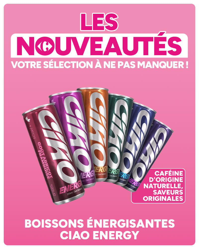 Les Nouveautés : boissons énergisantes Ciao Energy.