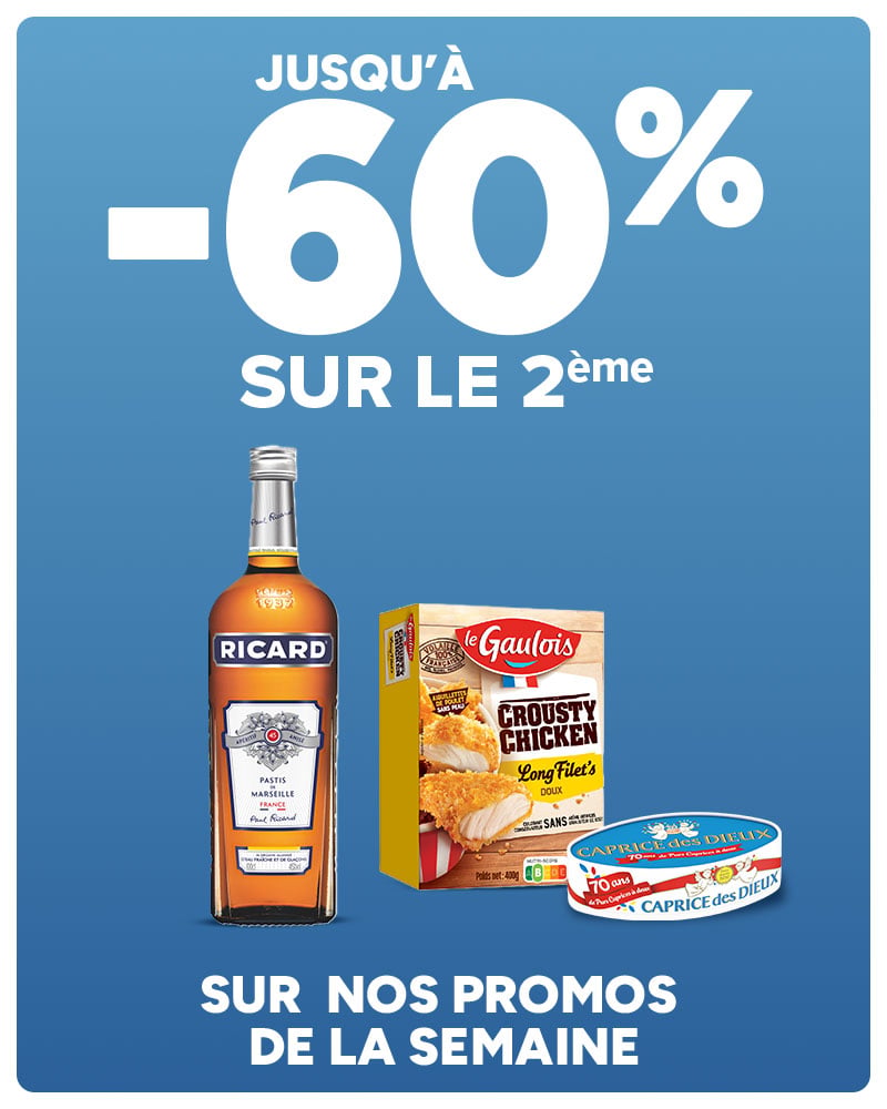 Jusqu'à -60% sur le 2ème sur nos promos de la semaine