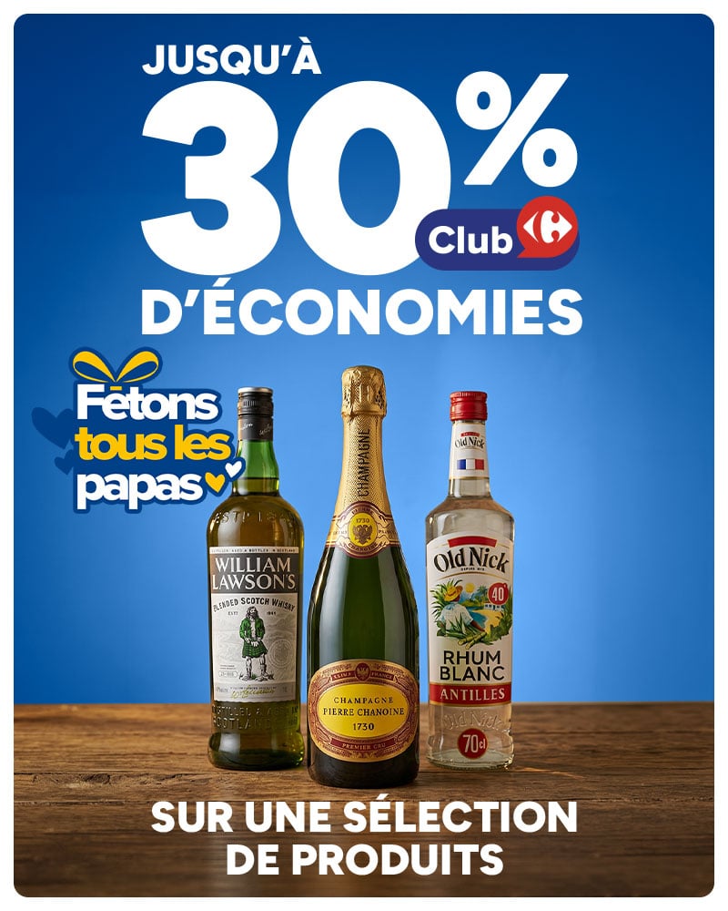 Jusqu'à 30% d'économies Club Carrefour sur une sélection de produits.