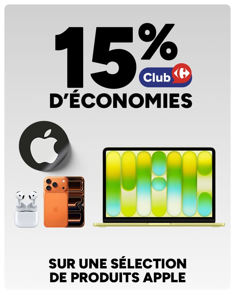 15% d'économies Club Carrefour sur une sélection de produits Apple.