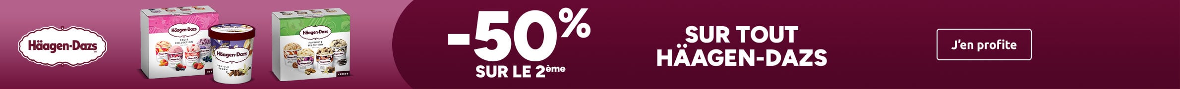 Häagen-Dazs : -50% sur le 2ème sur tout Häagen-Dazs.