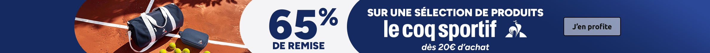 Le Coq Sportif : 65% de remise dès 20€ d'achat sur une sélection de produits. 