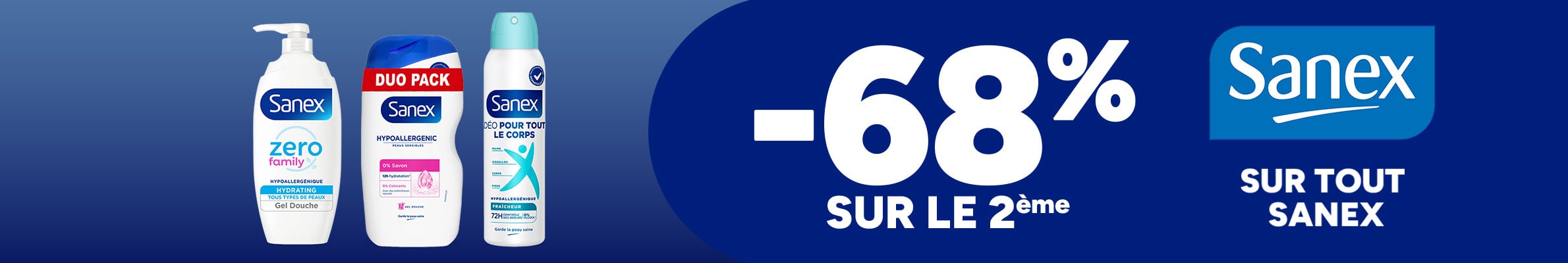 Promo Sanex : -68% sur le 2ème sur tout Sanex.