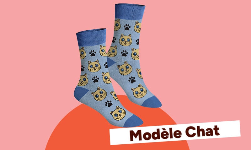 Chaussettes hautes bleues à têtes de chat Simply Sox Modèle Chat.